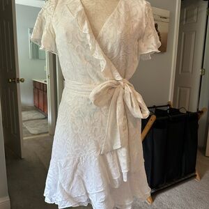 Tanya Taylor Cream Wrap Mini Dress